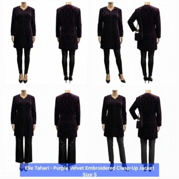 Elie Tahari Jackets & Blazers - Elie Tahari Purple Velvet Embroidered Clasp-Up Jacket Size S